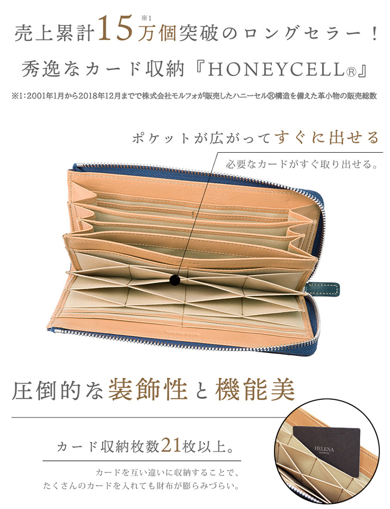 ノイジャパン限定商品【ヘレナ】ハニーセル長財布(L字ラウンドファスナー束入)■アリゾナレザー