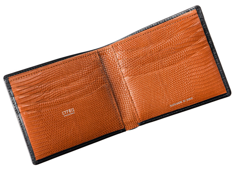 【CYPRIS COLLECTION】二つ折り財布(カード札入・小銭入れなし)■ボックスカーフ＆リザード