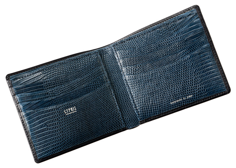 【CYPRIS COLLECTION】二つ折り財布(カード札入・小銭入れなし)■ボックスカーフ＆リザード