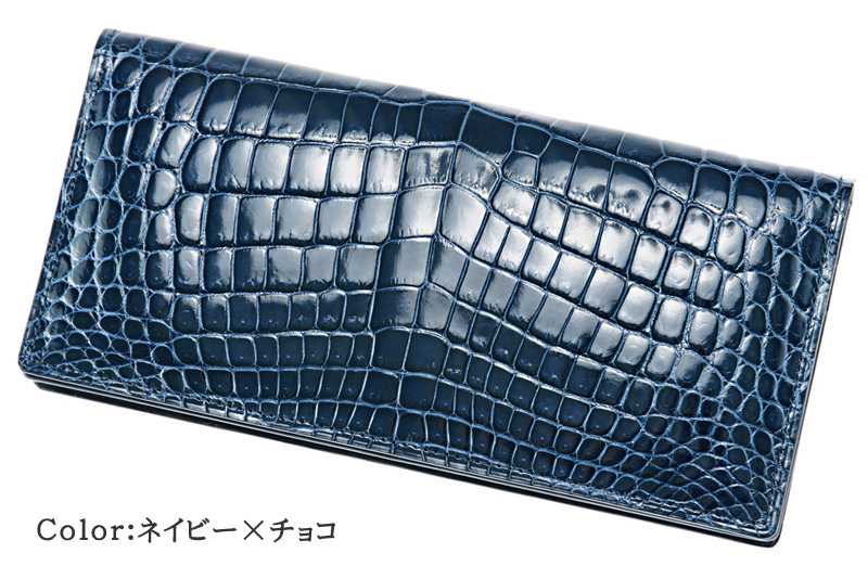 【CYPRIS COLLECTION】長財布(通しマチ束入・小銭入れなし)■艶クロコダイル＆シラサギレザー
