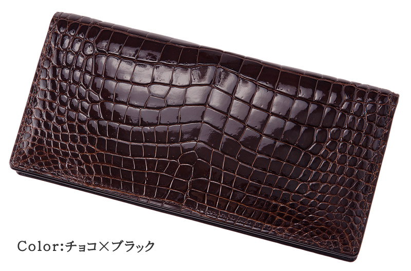 【CYPRIS COLLECTION】長財布(通しマチ束入・小銭入れなし)■艶クロコダイル＆シラサギレザー