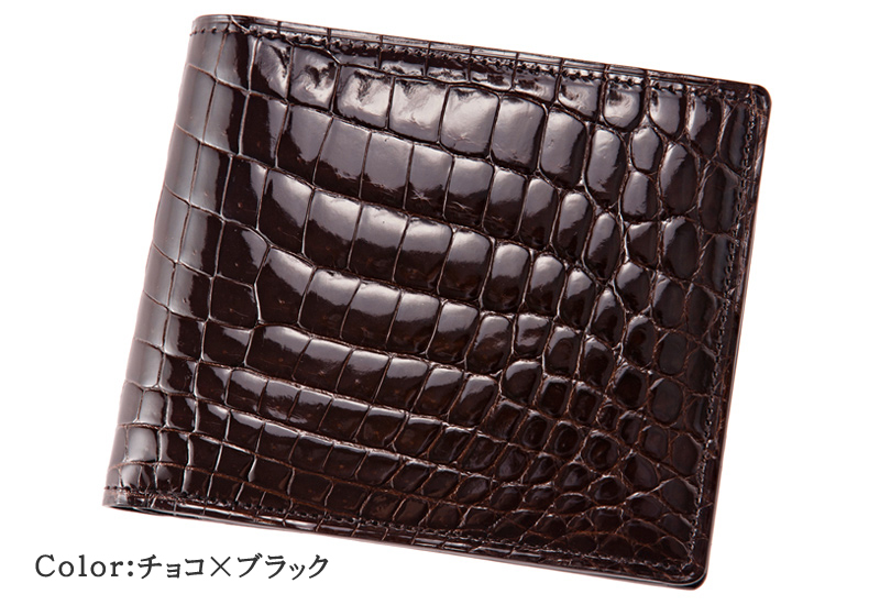 【CYPRIS COLLECTION】二つ折り財布(小銭入れ付き札入)■艶クロコダイル＆シラサギレザー