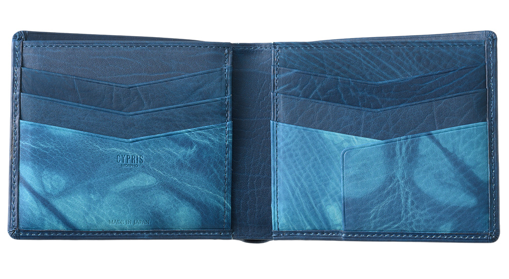 【キプリス】二つ折り財布(カード札入・小銭入れなし)■AIZOME CALF