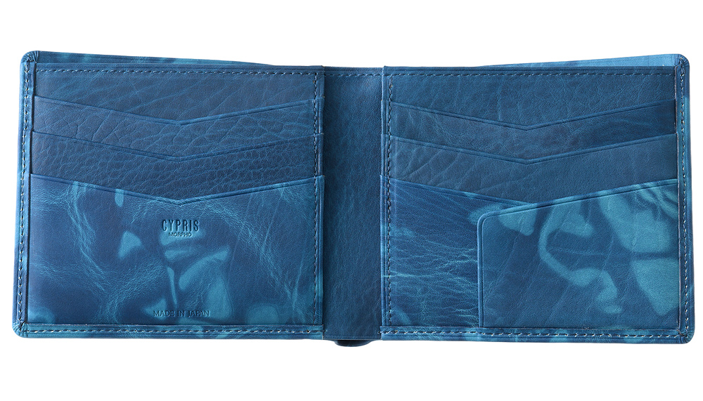 【キプリス】二つ折り財布(カード札入・小銭入れなし)■AIZOME CALF