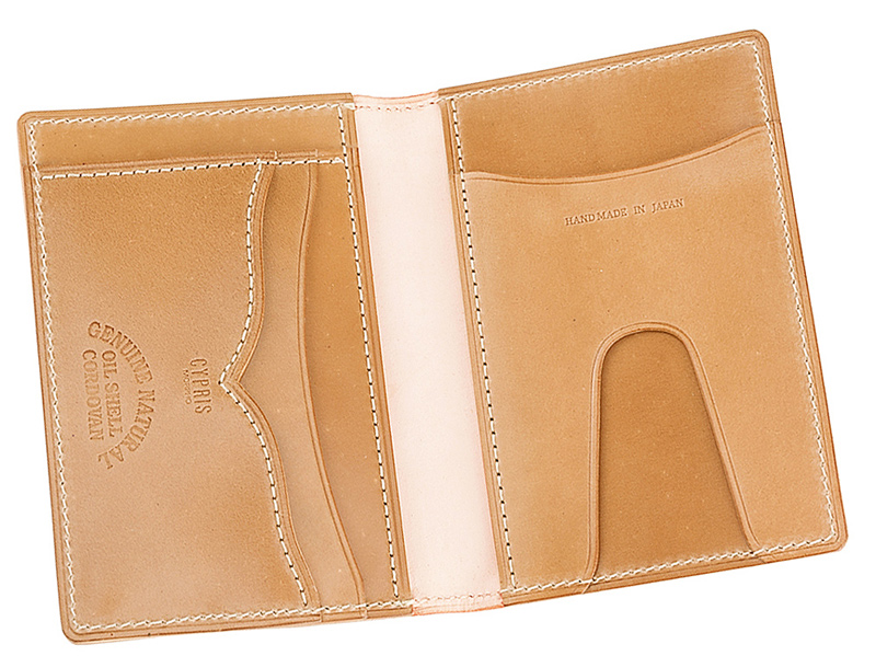 キプリス】パス入れ(二つ折り・2面)□ナチュラルコードバン