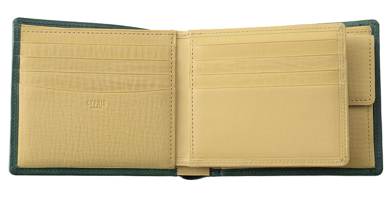 キプリス】二つ折り財布(ベロ・小銭入れ付き札入)□シラサギレザー